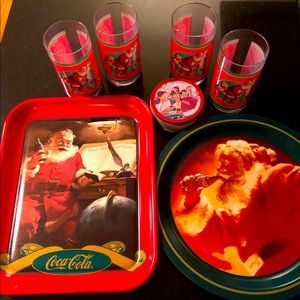 Coca-Cola Christmas Set- 2 Trays, 4 cups, 6 coasters.